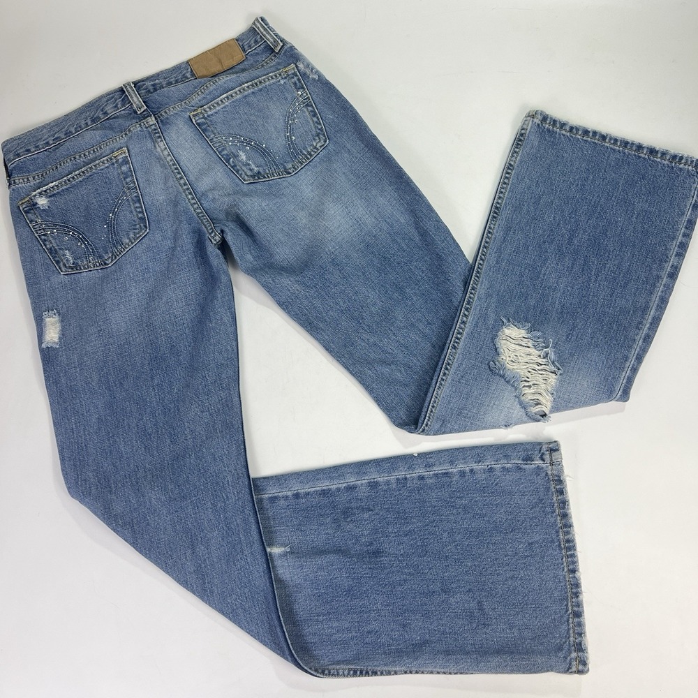 Vtg Hollister Jeans 9R Button Fly Low Rise Flare Bling Sequins Distressed Y2K